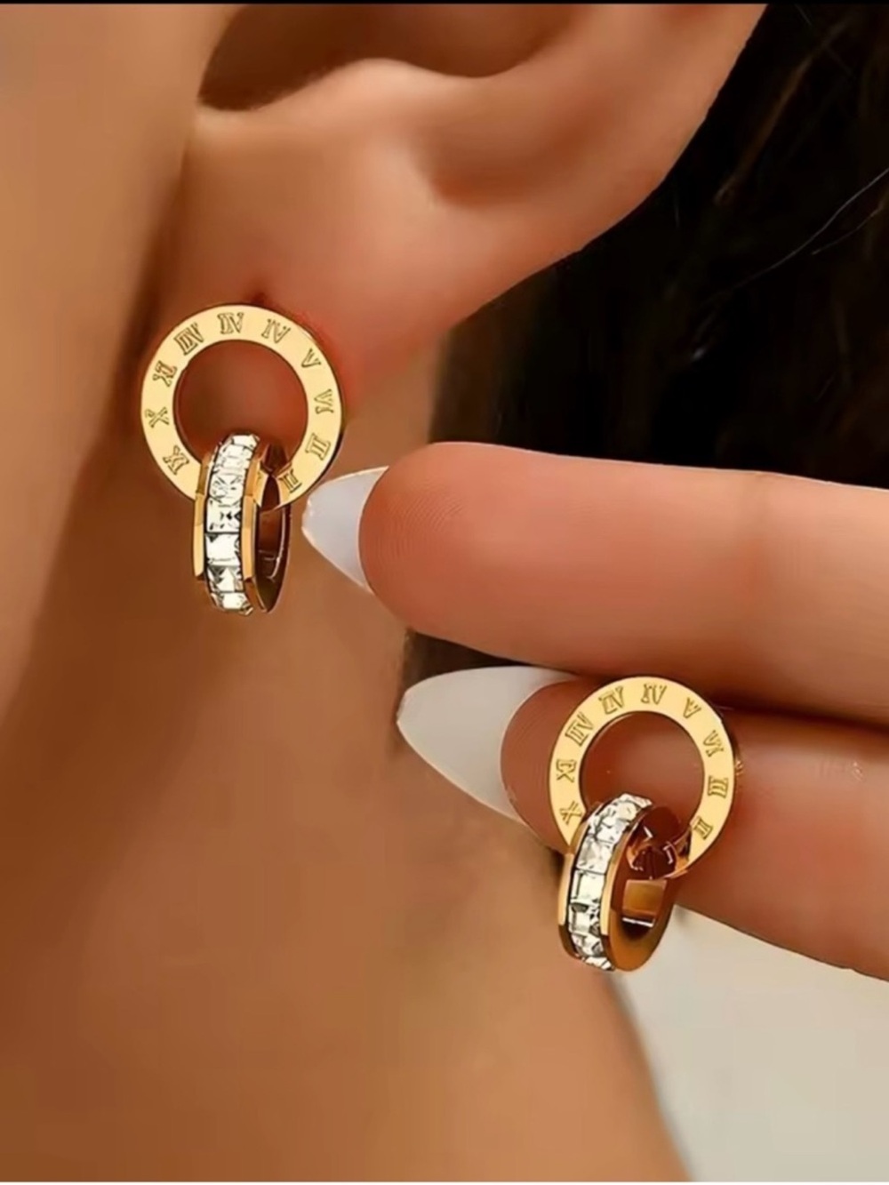 Macy's Gold-Tone Double Circle Drop Earrings with Crystal Accents